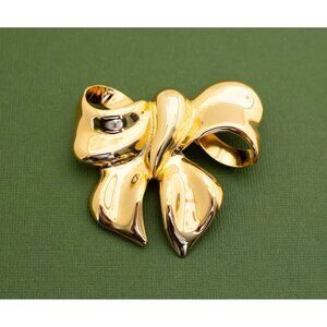 Vintage Victorian Gold Tone Large Bow Brooch K2